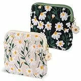 TIESOME Daisies Damenbinden Aufbewahrungstasche, 2 Stück Stickerei Menstruationstassen Beutel Baumwolle weiche Periodentasche, tragbare Tamponhalter Pad Tasche Perioden Set Tasche