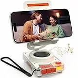 ANCwear Smartphone-Halter mit Bluetooth-Lautsprecher, 5W Klarer Sound, TF-Karte (microSD) für Musik ohne Smartphone, Verstellbarer Ständer, Bis zu 10 Std. Wiedergabe(Weiß/Retro-Rot)