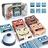 Face Change Cube, Holz Würfelpuzzle Emoji Zauberwürfel Baustein Spielzeug, Holzwürfel Emoji Blocks Spiel mit Tischglocke IQ Puzzle Interaktion Matching Spiele für Kinder ab 3 Jahren