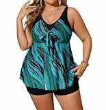 Hanna Nikole Damen Tankni Tummy Control Badeanzug mit V-Linie Tankini Sommer Schwimmen Outfitsus 56 Große Größen