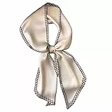GIMIRO Satin Seidenschal 148 x 13,5 cm Krawatte Double Layer Bund für Blazer, Mantel, Kleid (43# Houndstooth Edge Beige)