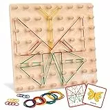 Japace Geoboard aus Holz, Montessori Spiele für Kinder 2 3 4 Jahre, Form unzähliger Figuren auf dem Brett, Lernspielzeug aus Holz, Montessori Puzzle, Motorikspielzeug für Kinder, Geschenk