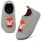 VOLHAL Hausschuhe Kinder Junge Mädchen Leichte Rutschfeste Indoor Pantoffeln Weich barfuss für Lauflernschuhe Kindergarten Slippers, Grau 25 EU