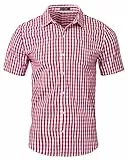 LUYANA Oktoberfest Hemd Herren Kurzarm Trachten Hemd Sommer Freizeithemd Rot M