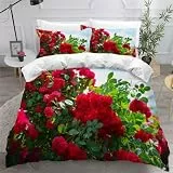 SK-YBB Bettwäsche Set 135x200 Rosen Bettwäsche für Kinder Junge 3 Teilig 3D Rot Kinderbettwäsche 135x200 Mit Reißverschluss mit 1 Bettbezug 2 Kissenbezügen