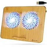 KLIM Bamboo - Laptop Kühlungspad - Anpassbare Geschwindigkeit - Kühlende Unterlage mit Lüftern und Bambus Struktur, für Laptops zwischen 10” und 15,6” - Extra USB Port
