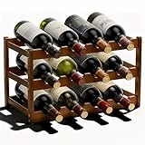 Fentar Weinregal für 12 Flaschen, 3-stöckiges Flaschenregal, Natürliches Weinregal Stapelbar aus Bambus, Stabiles Weinständer, Weinregale Schmal, Weinflaschenregal für Küche Bar Keller, 43*23.5*25cm