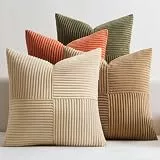 EMEMA Kissenbezug Kordsamt 4er Set Patchwork Kissenhülle 40x40 cm Zierkissenbezug Dekokissen Sofakissen Kord Dekorative Kissen für Sofa Sessel Zuhause Schlafzimmer Braun-grün Serie