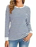 Totatuit Damen Langarmshirt Gestreifter Rundhals T-Shirt Longsleeve Shirt Basic Lässige Gerippt Oberteile Sweatshirt für Herbst Pullover Langarm Tops