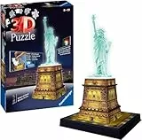 Ravensburger 3D Puzzle 12596 - Freiheitsstatue Night Edition - die weltbekannte Statue of Liberty als LED beleuchtetes Modell für zuhause - Sockel als 3D Puzzle - für Erwachsene und Kinder ab 8 Jahren
