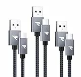 RAMPOW USB C Kabel, [3Pack 1M+2M+2M] iPhone 15 ladekabel 3A, USB Typ C Kabel Schnellladekabel USB C QC 3.0, Ladekabel USB C für iPhone 15/15 Pro, Samsung Galaxy S22/S21/S20/Note10 - Grau, Nylon