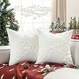 Lewondr Kissenbezug, 2 Pack Quadratische Dekokissen Hülle mit Schneeflockenmuster, Weihnachten Dekorative Zierkissenbezüge für Sofa Auto Home Schlafzimmer, 50 x 50 cm - Weiß