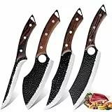 BFYLIN Messer set, 4 Teiliges Küchenmesser set, Handgeschmiedetes Messerset, Serbisches Kochmesser, Wikinger-Ausbeinmesser, Hackmesser - Profi Küchenmesser-Set für Fleisch, BBQ