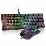 RedThunder 60% RGB Verkabelte Gaming Tastatur und Maus Set, 62 Tasten, DE-Layout, 7200 DPI Ultra-compacte Mini-Maus, Optische Ergonomische Gaming Maus mit 6 Tasten für PC, MAC, PS5, Xbox Gamer