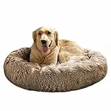 AICSYRM Rundes Hundebett für Katzen und kleine Hunde, Katzenbetten Flauschig, Plüsch Hundekissen Donut Hundesofa, rutschfestem Boden, waschbar, Ø 60cm, Khaki