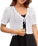 Kate Kasin Damen Strickjacke mit offener Vorderseite Bolero Shrug kurzer Pullover Strickmantel lässige Jacke Reinweiß M