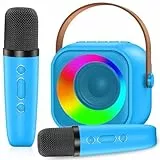 Karaoke Maschine Kinder mit 2 Mikrofon, Mini Karaoke Drahtlosen Mikrofon, Tragbares Bluetooth Lautsprecher mit LED-Lichtern, Geschenke Spielzeug für Mädchen und Jungen