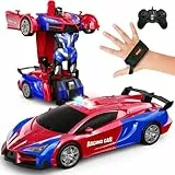 Tecnock 2 in 1 Ferngesteuertes Auto Transformator Gesten-Erkennung, 360°Drehung RC Autos für Kinder, 2.4GHz EIN Knopf Transform Roboter mit LED, Polizei Auto Spielzeug Geschenk für 8+ Jungen/Mädchen