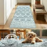 TOPICK Läufer Flur Waschbar Boho Eingangsbereich Marokkanischer Niedrigfloriger Geometrischer Fleckenabweisend, rutschfest Ultradünner für Küche Bauernhaus Badezimmer Tür 60x180(cm) Blau