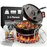 GUSSKÖNIG Essential Line Dutch Oven Set 3,9 Liter [für 2–4 Personen] – Eingebrannter Feuertopf ohne Füßen, inkl. praktischem Deckelheber, Ringreiniger, Pflegepaste & Rezeptbuch – 30 Jahre Garantie