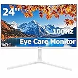 CRUA 24 Zoll Curved Monitor,Homeoffice Bildschirm FHD (1920×1080p) 100Hz Computer Bildschirm,99% sRGB-Farbraum,Blaulichtfilter,Desktop PC Monitor (HDMI+VGA),Weiß