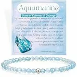 Farfume Winzig 4mm Edelstein Perlen Zierlich Armband für Frauen, Kristall Silber 925 Naturstein Schmuck Elastisch Armbänder Damen, Chakra Spirituelle Charms Armbänder Geschenke (Aquamarin)