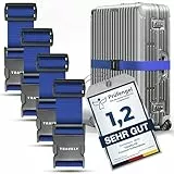 Travely® Premium Koffergurt - Besonders Auffällig & Sicher - Inkl. 4 Namensschildern - Gepäckband ideal über Kreuz - [4er Set] - Navy