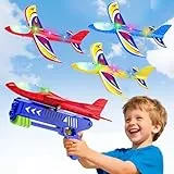 Doloowee Jungen Flugzeug Spielzeug, 3 styroporflieger mit 1 Katapult, 2 Flug Modi & LED Beleuchtung,Outdoor Spielzeug Gartenspielzeug Geburtstag Geschenke für Kinder 3 4 5 6 7 8 9 10 Jahre alt