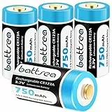 Battsea wiederaufladbare CR123A / CR123 Batterien 750mAh 3.7V, Compatible with Arlo Kamera VMC3030 VMK3200 VMS3230 VMS3330 VMS3430, Taschenlampen, Mikrofon, Rauchmelder, Wecker (4 Packung)