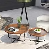 Couchtisch Rund 2er Set | Satztische fürs Wohnzimmer | wohnzimmertisch runder aus Holz mit Metallrahmen | Platzsparendes stapelbares Design (ø70CM+ø50CM) Beistelltisch Set für Wohnzimmer & Büro