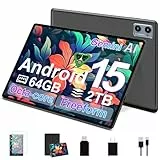 SUAAT Tablet Android 15 mit 64GB ROM+2TB TF,10.1 Zoll,WiFi 6, Bluetooth 5.0, Dual Camera 8+5MP, 1280 * 800 HFD, Cast, OTG, Type C, mit Hülle, Gemini AI-Schwarz