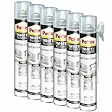 Pattex White Line Montageschaum, reinweißer PU-Schaum zum Füllen, Dämmen, Ausschäumen und Isolieren, Bauschaum mit hoher Wärme- und Schalldämmung, 6x750ml Dose