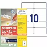 AVERY Zweckform L4744REV-65 Universal Etiketten (500 plus 150 Klebeetiketten extra, 96x50,8mm auf A4, wieder rückstandsfrei ablösbar/abziehbar, bedruckbar, selbstklebende Aufkleber) 65 Blatt, weiß