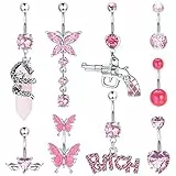 Kakonia 14G Bauchnabelpiercing,Edelsthal Bauchnabel Piercing,Fashion Clicker Bauchnabelring,CZ Herz Schmetterling Körperschmuck für Damen Frauen