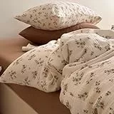 AShanlan Doppelte Musselin Bettwäsche 200x220 cm Baumwolle Vintage Blumenmuster Bettwäsche-Sets ÖKO-TEX Zertifizierte 1 Bettbezug und 2 Kissenbezüge 80x80 cm mit Reißverschluss
