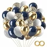 GUO-YING Helium Luftballons in Blau, Gold, Weiß Latex 60 Stück 30 cmGeburtstag, Hochzeit, Baby Shower, Tropische Dekoration, Kinderparty, Abschluss und Feier (Gold Blau)