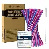 Greenland® 50 Wiederverwendbare Glitzer-Trinkhalme mit Bürste – 21 cm lang, 6 mm breit – Perfekt für Cocktails, Milch, Saft, Tee (Strohhalme)