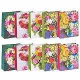 Idena 90073 - Geschenktasche Flowers, 10 Stück, farblich sortiert, Mitbringsel, Geschenktüte, Geburtstag