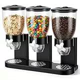 VIHBRAI Cereal Dispenser Countertop 2L, Dreifacher Müslispender mit Drehverschluss 3er Set, Luftdichte Vorratsdosen für Küche, Transparente Aufbewahrungsbehälter für Müsli Reis Kaffee Snacks, Schwarz