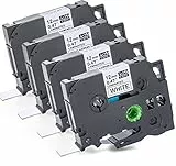 4x Schriftband Kompatibel für Brother P-touch Bänder 12mm TZ231 TZ-231 TZE231 TZE-231 P-Touch 1010 1000 s d400 h100lb 900 PTOUCH Beschriftungsband Farbeband 12mm Schwarz auf Weiß