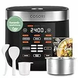 COSORI Reiskocher, Keramikbeschichtung, Rice Cooker 5 L, Multikocher mit 17 Programme, Fuzzy-Logik, Dampfgarer mit Edestahleinsatz, Warmhaltefunktion, Timer, Schwarz