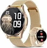 Lgnitek Smartwatch Damen mit EKG+HRV/BMI/Harnsäure, Rund 1,43' AMOLED Gesundheitsuhr mit Telefonfunktion, 24H Pulsuhr ΒΙυtdrυck Schlafmonitor Menstruationszyklus Fitness Tracker iOS Android