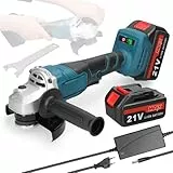 Weytoll Akku-Winkelschleifer 125mm, 21V Bürstenloser Motor Winkelschleifer, 2 * 1300mAh Akku, mit Verdickte Schallwand und Hilfsgriff, Stufenlose Geschwindigkeitsregulierung, Spindle Lock