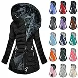 Winterjacke Damen, Wintermantel Damen Lang Warmer Gefüttert Winterjacke Fleece Daunenjacke Winddicht Outdoorjacke Große Größen Damenmantel Winter Mantel Bequeme Parkajacke Schwarz, S