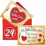 Adventino Adventskalender mit 24 Karten Ich Liebe Dich, Weil in 24 roten Umschlägen für Männer, Frauen, Paare
