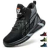 PAQOZKC Sicherheitsstiefel Leicht Herren Damen Arbeitsschuhe Hoch Stahlkappe Atmungsaktiv Sicherheitsschuhe rutschfest Stahlkappenschuhe 8081/Schwarz 36