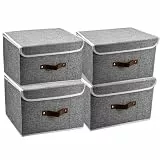KYYGKY 4 Stück Faltbare Aufbewahrungskörbe 37,5 x 24,5 x 24,5 cm Faltbare Stoffbox mit Griff Aufbewahrungsbox mit Deckel Groß Schrank Organizer Aufbewahrungskorb für Kleidung Bücher Grau