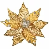 Arborus 3 STK Künstliche Blumen für Weihnachtsbaum 28 cm Kunstblumen Weihnachtsstern Gold Christbaumdeko Weihnachtskranz zum Basteln Vasedeko Tischdeko Baumschmuck Weihnachtsschmuck Advenstdeko