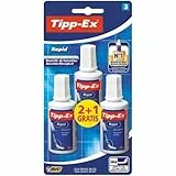 Tipp-Ex Rapid, Korrekturflüssigkeit, hochwertige Korrekturflüssigkeit, hervorragende Deckkraft, 20 ml, 3 Stück, weiß