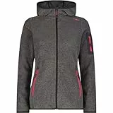 CMP Damen Outdoor Fleece Jacke Knit-Tech meliert mit Kapuze Antracite melierter Woll-Look, winddicht & ganzjahrestauglich für stilvolle Outdoor-Momente. Gr. 42 = L